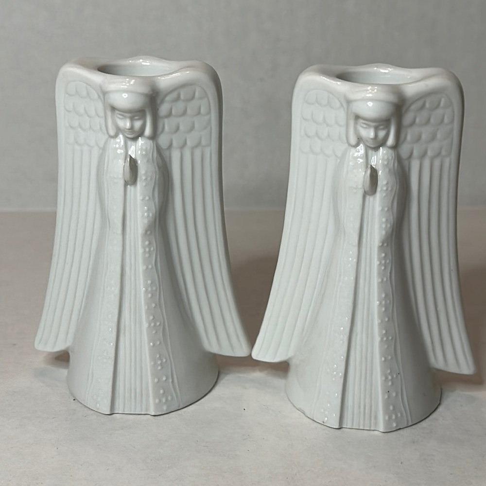 Vintage Praying Angel Porcelain Candle Holders Set of 2 4 inches tall